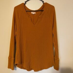 Knox Rose Mustard Yellow Long Sleeve Waffle Top